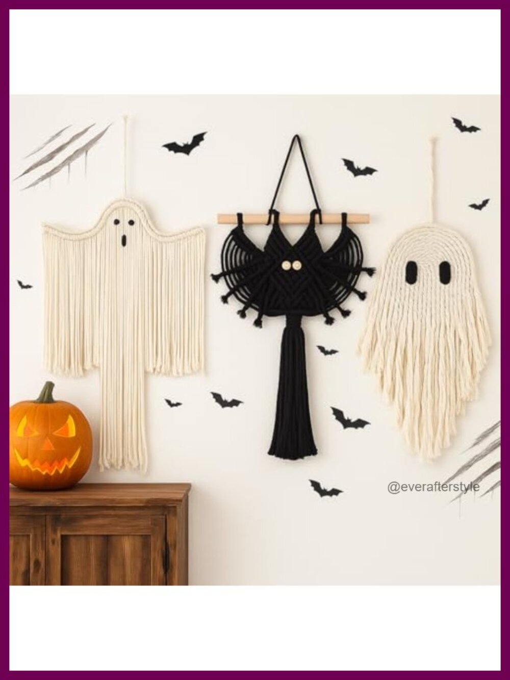 Macrame Bat Ghost Wall Decor Set Boho Halloween Hanging Ornaments